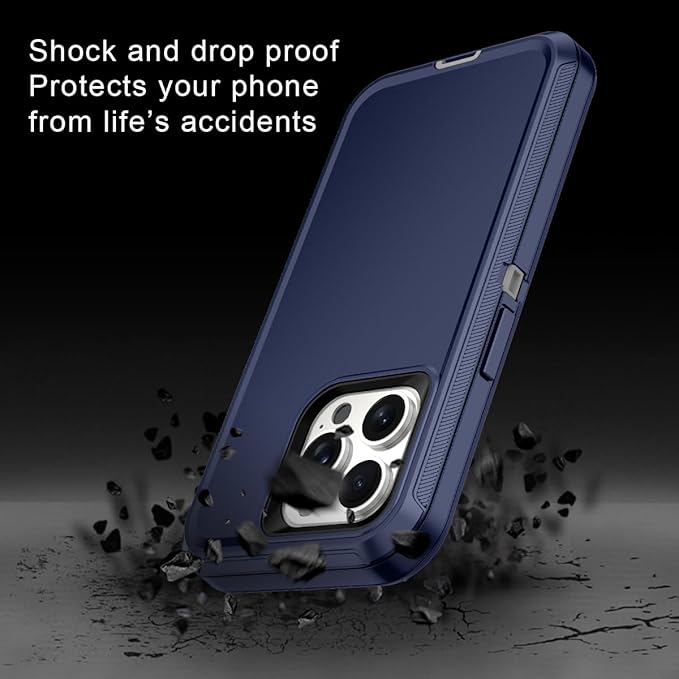 for iPhone 15 Pro Case Shockproof Dust/Drop Proof 3-Layer Full Body Protection [Without Screen Protector] Rugged Heavy Duty Cover Case for Apple iPhone 15 Pro 6.1" 2023,Blue/Grey