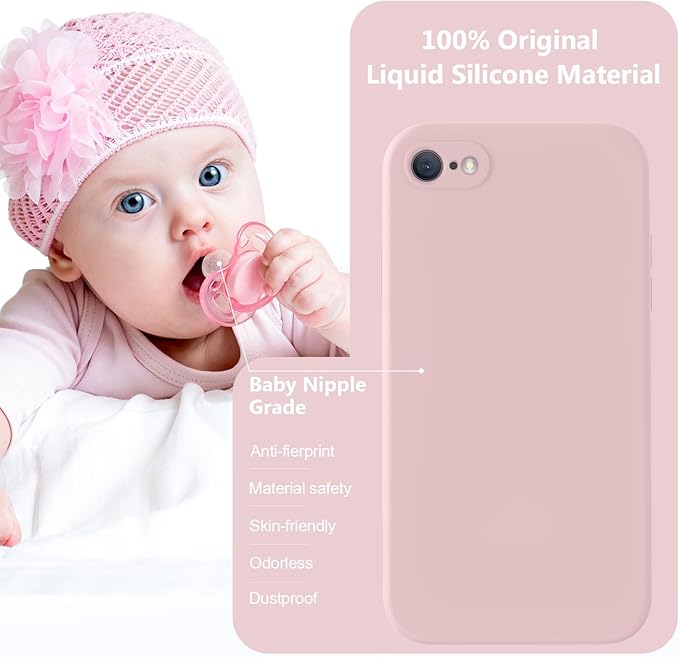 Vooii for iPhone SE Case 2022/3rd/2020,iPhone 8/7 Case, Upgraded Liquid Silicone with [Flat Edges] [Camera Protection] [Soft Anti-Scratch Microfiber Lining] Phone Case for iPhone SE - Sand Pink