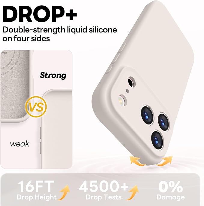 Vooii Magnetic Compatible with iPhone 17 Pro Case (Compatible with Magsafe) (Upgraded Camera Protection) Liquid Silicone Shockproof Full Body Protective Phone Cover for Women Men, Stone, 6.3”