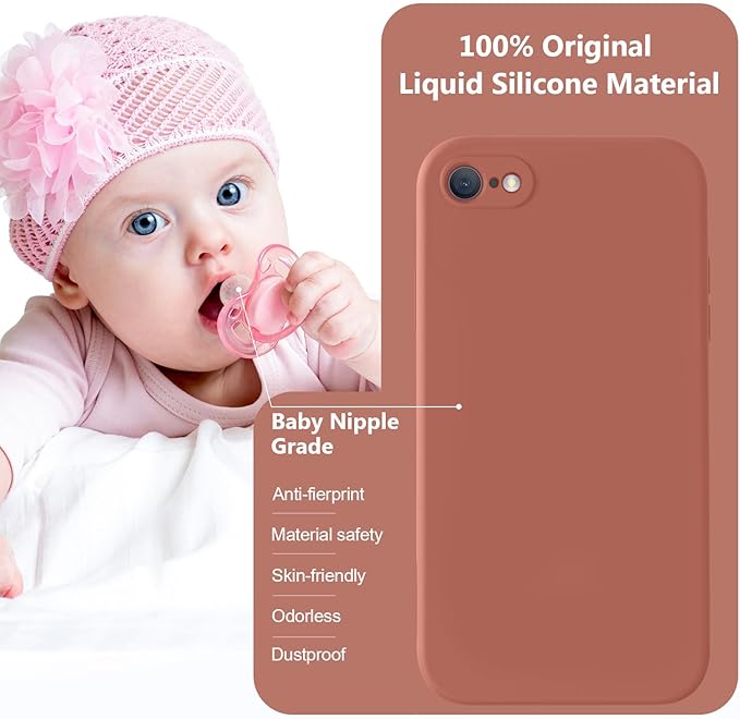 Vooii for iPhone SE Case 2022/3rd/2020,iPhone 8/7 Case, Upgraded Liquid Silicone with [Flat Edges] [Camera Protection] [Soft Anti-Scratch Microfiber Lining] Phone Case for iPhone SE - Caramel