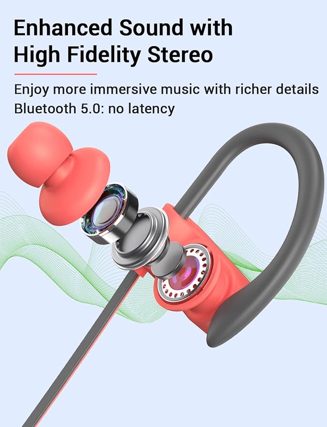 Stiive Bluetooth Headphones, Wireless Sports Earbuds IPX7 Waterproof with Mic, Stereo Sweatproof in-Ear Earphones, Noise Cancelling Headsets for Gym Running Workout, 16 Hours Playtime - PinkGrey