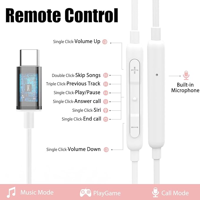 USB C Headphones, Type C Earbuds Magnetic Wired Earphones with Microphone and Volume Control Compatible with Google Pixel Xiaomi Samsung Oneplus Sony MacBook Rose Gold