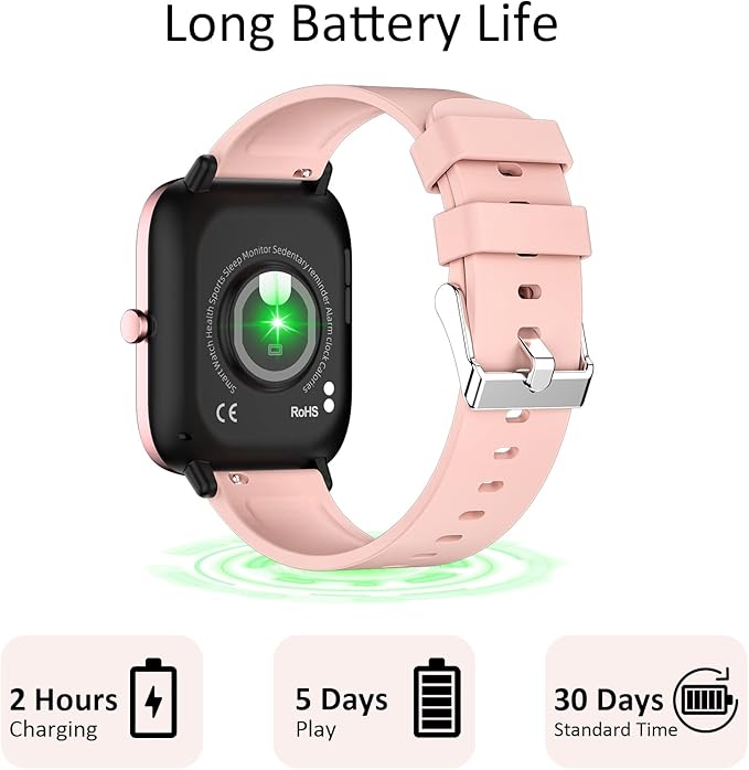 Smartwatch for Women - Call, Fitness Tracker, Heart Rate & Sleep Monitor, 1.69" Touch Screen, Waterproof - For Android & iPhone, Pink