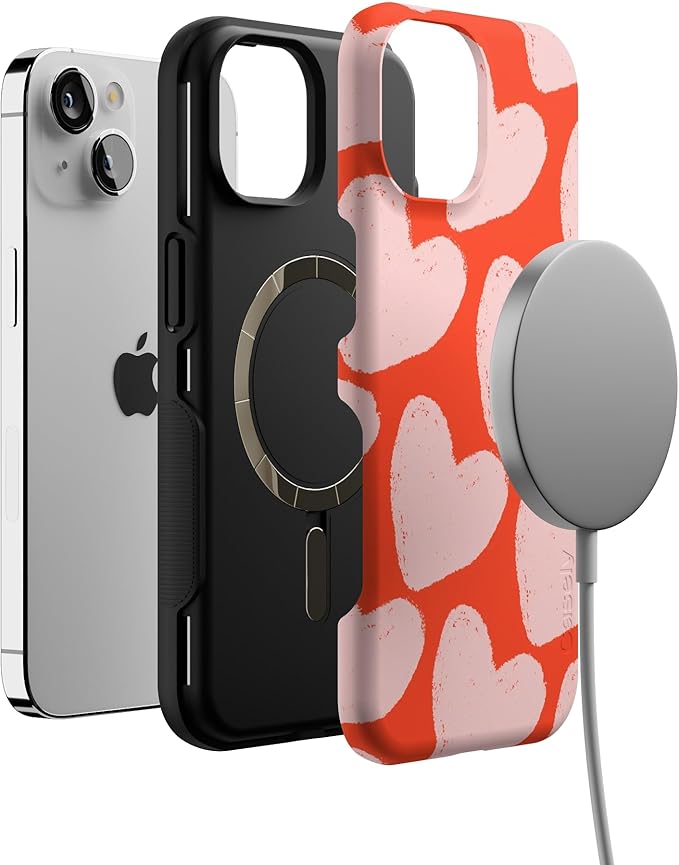 Casely iPhone 14 Case | Love You More | Heart Doodle | Compatible with MagSafe | Bold Protective Design