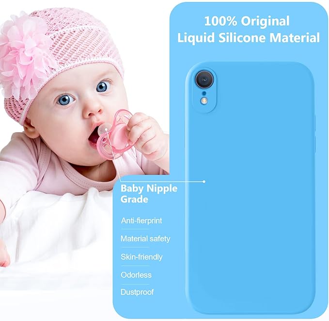 Vooii Compatible with iPhone XR Case, Upgraded Liquid Silicone with [Flat Edges] [Camera Protection] [Soft Anti-Scratch Microfiber Lining] Phone Case for iPhone 10 XR 6.1 inch - Blue