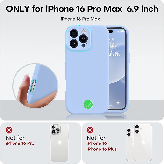 Vooii Compatible with iPhone 16 Pro Max Case, Liquid Silicone Upgrade [Camera Protection] [Soft Anti-Scratch Microfiber Lining] Shockproof Phone Case for iPhone 16 Pro Max 6.9 inch - Light Blue