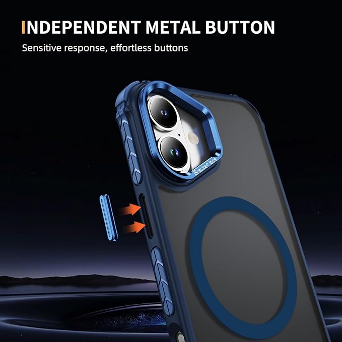 Magnetic for iPhone 16 Plus Case Blue with MagSafe Wireless Charging Heavy Duty Military-Grade Shockproof Protection Adjustable Kickstand Slim Matte Anti-Fingerprint Cover Men Women