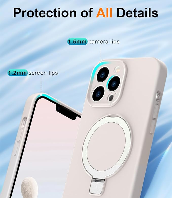 ZHK Liquid Silicone Designed for iPhone 13 pro Case with Magnet Stand, [Precise Camera Lens Protection][Mil-Grade Drop Shockproof][Soft Anti-Scratch Microfiber Lining] Slim Fit Cover, Beige
