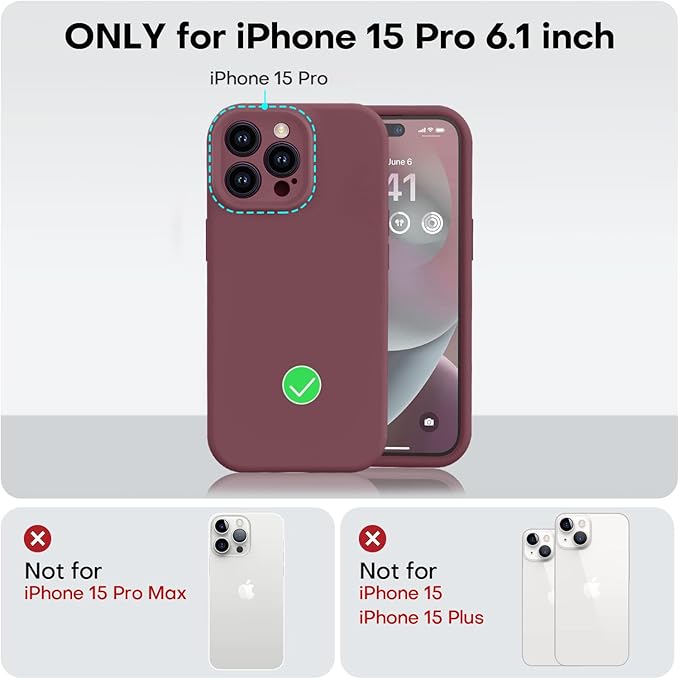 Vooii Compatible with iPhone 15 Pro Case, Upgrade Defender Liquid Silicone, [Enhanced Camera Protection] [Soft Anti-Scratch Microfiber Lining] Shockproof Phone Case iPhone 15 Pro 6.1 inch - Plum