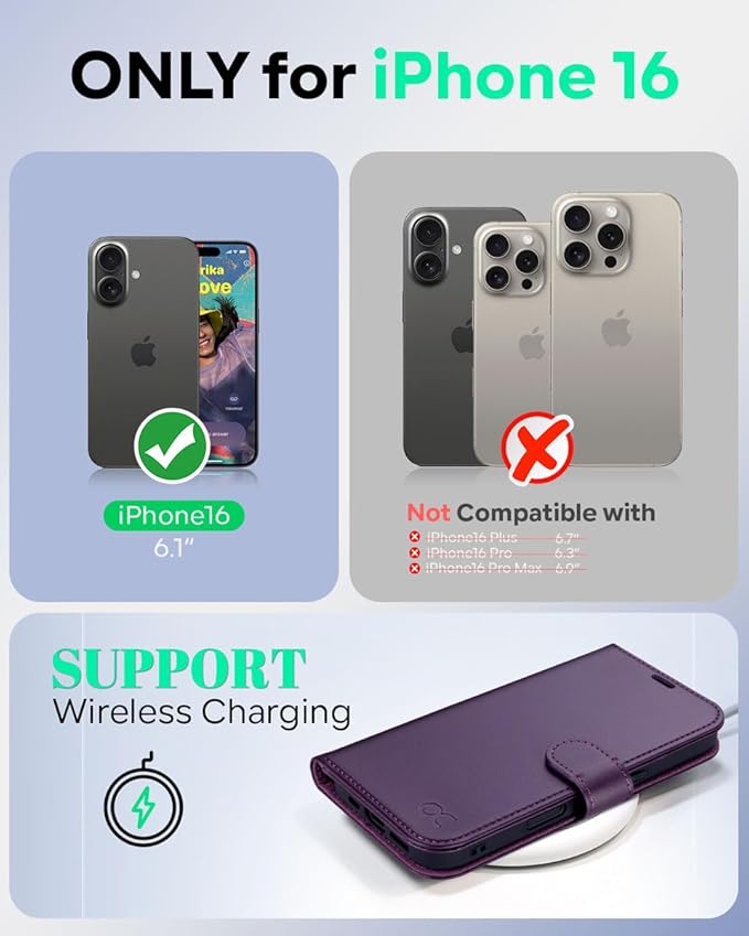 OCASE Compatible with iPhone 16 Wallet Case, PU Leather Flip Folio Case with Card Holders RFID Blocking Kickstand [Shockproof TPU Inner Shell] Phone Cover 6.1 Inch 2024, Dark Purple