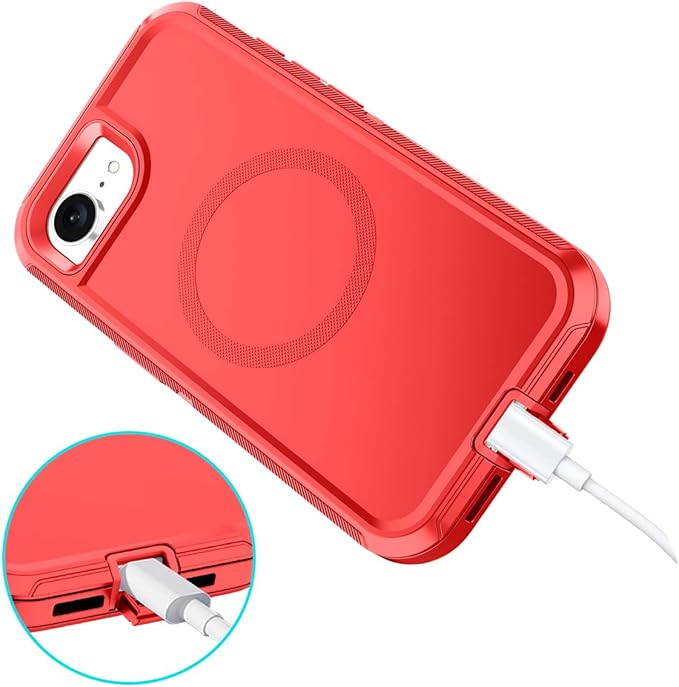 for iPhone 16e Case [Compatible with MagSafe] Shockproof 3-Layer Full Body Protection [Without Screen Protector] Rugged Heavy Duty Cover Case for Apple iPhone 16e 6.1" 2025,Red