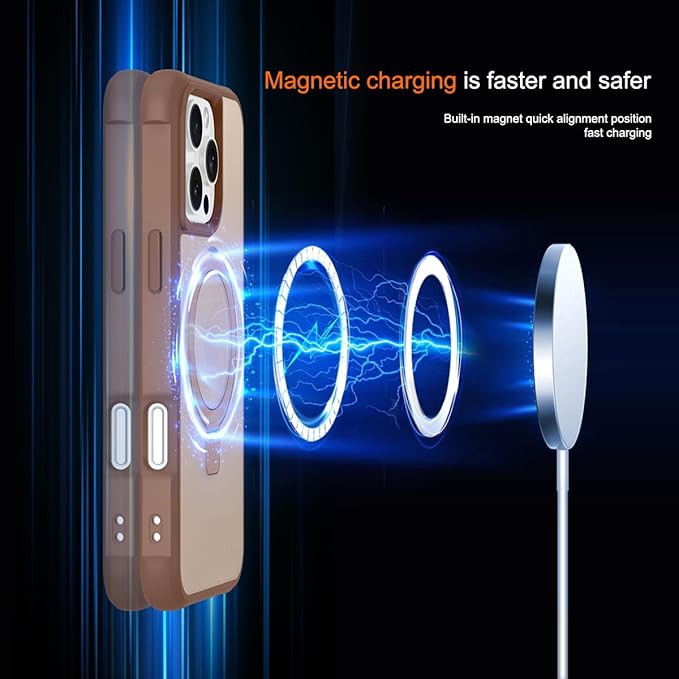 Magnetic Compatible with iPhone 16 Pro Max Case with Stand [Military Grade Drop Tested][Compatible with Magnet] Ring Translucent Slim Hard Back Soft Edge, Desert Gold