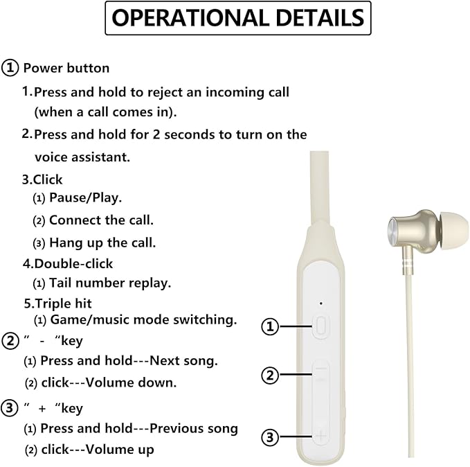 Neckband Earbuds，V5.2 with Microphone, 35 Hours Playtime, in-Ear Wireless Earbuds with Neckband，IPX7 sweatproof deep bass is Used for Music Phone Sports.(Skin)