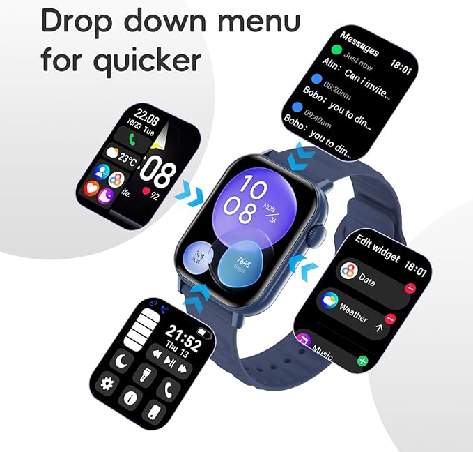 Smart Watch Sports Pedometer Fitness Tracker Bluetooth Call Heart Rate/Blood Oxygen/Sleep Monitor, 100 Sports Modes Waterproof for iOS Android Men's Women's Smart Watch (Blue)