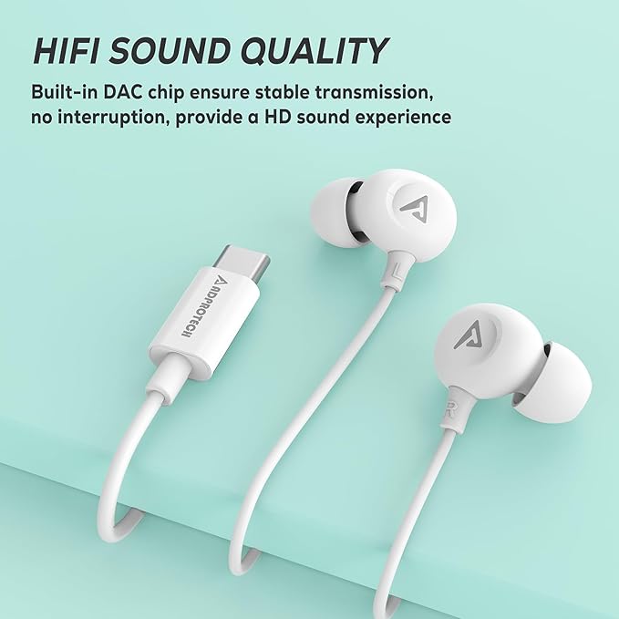 USB C Headphones for iPhone 16/15 Pro Max Wired Earbuds in-Ear Type C Built-in HD Microphone Volume Control Earphones for Samsung Z Flip 5 4 Galaxy S23 S21 A53 A54 Pixel 8 7 Pro, White
