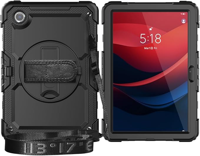 Case for Lenovo Tab K11 11'' 2024 / M11 TB330FU /Lenovo Xiaoxin Pad 2024 TB331FC, with Screen Protector, Hand Strap, Shoulder Strap, Rotating Stand Black