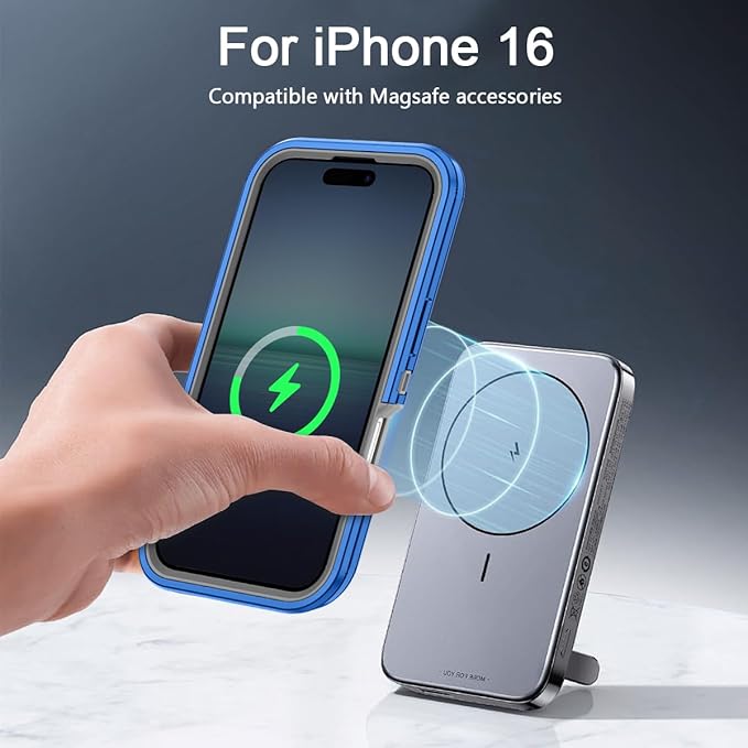 for iPhone 16 Case [Compatible with MagSafe] Shockproof 3-Layer Full Body Protection [Without Screen Protector] Rugged Heavy Duty Cover Case for Apple iPhone 16 6.1",Sea Blue/Grey