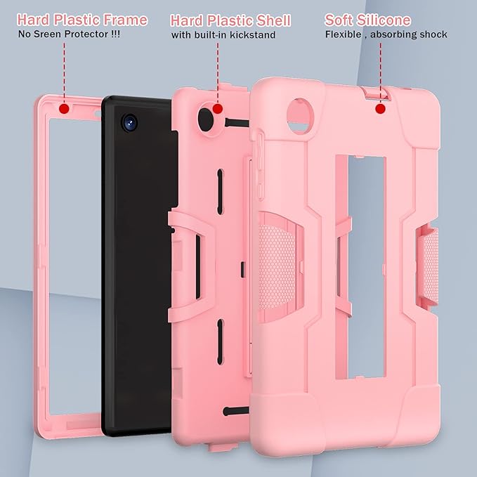 Bingcok Case for TCL Tab 8 LE & WiFi - Heavy Duty Rugged Full-Body Hybrid Shockproof Drop Protection Cover (3-Pink)