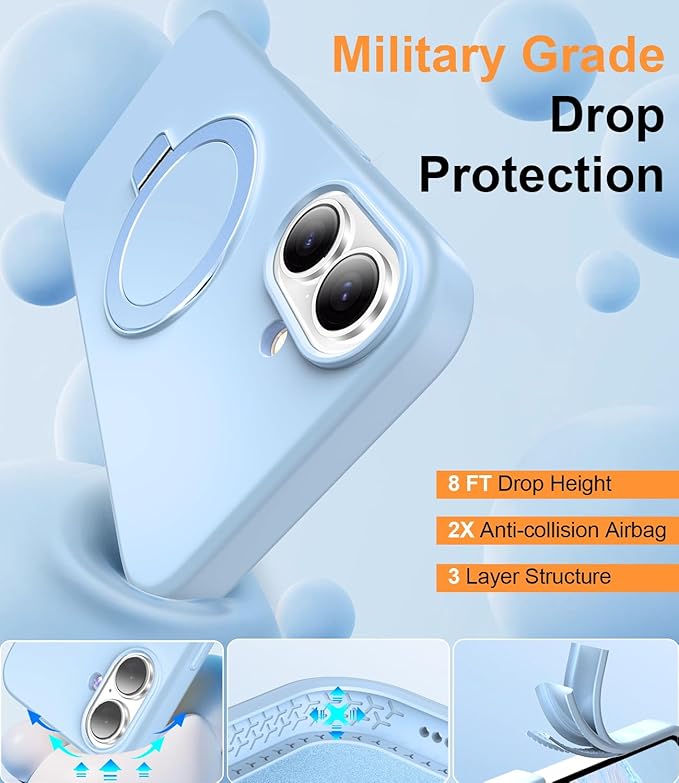 ZHK Liquid Silicone Designed for iPhone 17 Case with Magnet Stand, [Precise Camera Lens Protection][Mil-Grade Drop Shockproof][Soft Anti-Scratch Microfiber Lining] Slim Fit Cover,Baby Blue