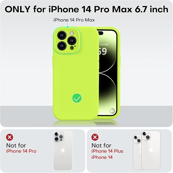 Vooii Compatible with iPhone 14 Pro Max Case, Liquid Silicone Upgrade [Camera Protection] [Soft Anti-Scratch Microfiber Lining] Shockproof Phone Case for iPhone 14 Pro Max 6.7 inch - Fluorescent Green