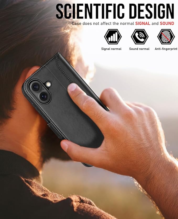 OCASE Compatible with iPhone 16 Wallet Case, PU Leather Flip Folio Case with Card Holders RFID Blocking Kickstand [Shockproof TPU Inner Shell] Phone Cover 6.1 Inch 2024, Retro Graphite