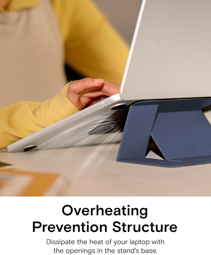 MOFT Laptop Stand for Desk, Adhesive MacBook Computer Stand with 2 Adjustable Viewing Angles, Foldable and Portable Laptop Riser Compatible with 11"-16" Laptops, Navy Blue(Adhesive Version)