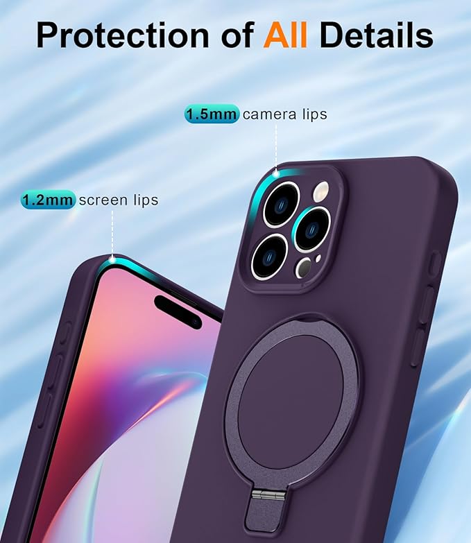 ZHK Liquid Silicone Designed for iPhone 15 pro max Case with Magnet Stand, [Precise Camera Lens Protection][Mil-Grade Drop Shockproof][Soft Anti-Scratch Microfiber Lining] Slim Fit Cover, Purple