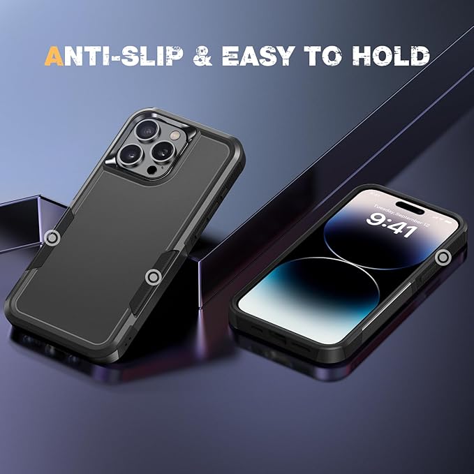 Diaclara Designed for iPhone 14 Pro Case, [with Privacy Screen Protector] [Anti Spy] [Military Grade Drop Protection] Heavy Duty Full-Body Shockproof Phone Case, Black