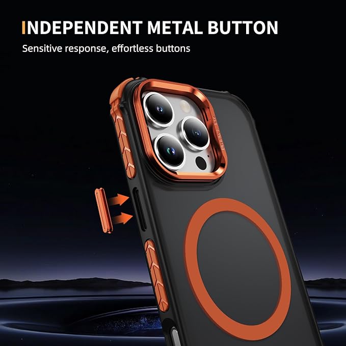 Magnetic for iPhone 16 Pro Max Case Orange with MagSafe Wireless Charging Heavy Duty Military-Grade Shockproof Protection Adjustable Kickstand Slim Matte Anti-Fingerprint Cover Men Women