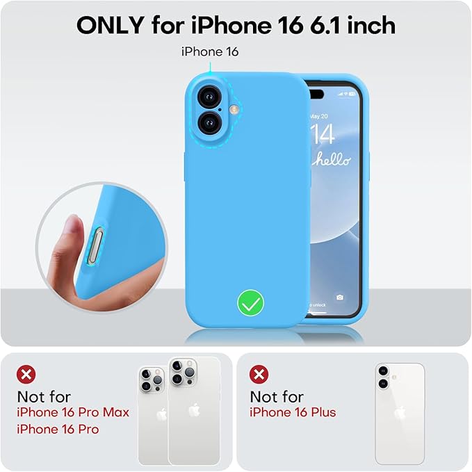 Vooii Compatible with iPhone 16 Case, Liquid Silicone Upgrade [Camera Protection] [Soft Anti-Scratch Microfiber Lining] Shockproof Phone Case for iPhone 16 6.1 inch - Blue