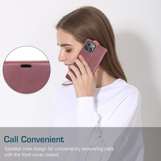 QLTYPRI Case for iPhone 14, Vintage PU Leather Wallet Case Card Slot Kickstand Magnetic Closure Shockproof Flip Folio Book Case Cover for iPhone 14(6.1 inch) - Red