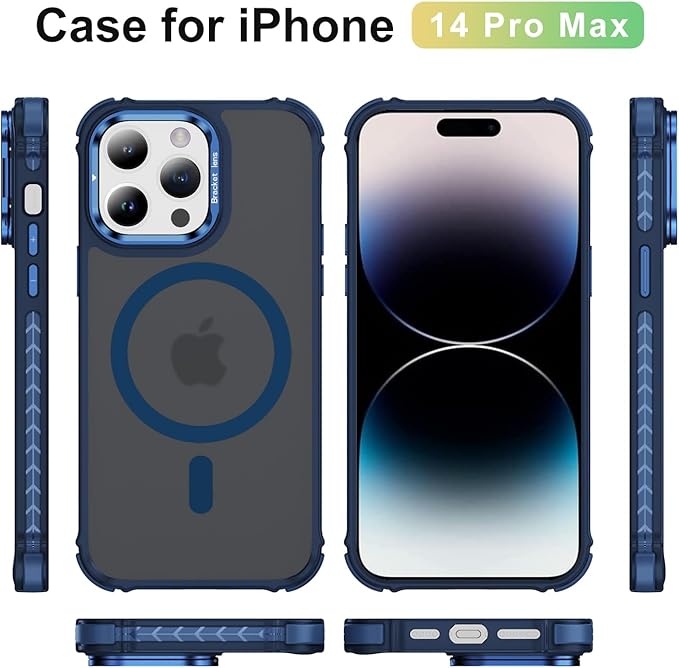 Magnetic for iPhone 14 Pro Max Case Blue with MagSafe Wireless Charging Heavy Duty Military-Grade Shockproof Protection Adjustable Kickstand Slim Matte Anti-Fingerprint Cover Men Women