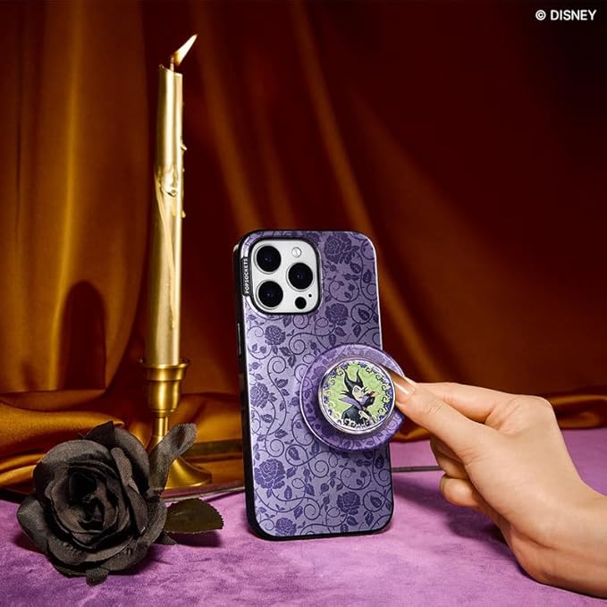 PopSockets Phone Grip for MagSafe with Kickstand, Magnetic Stand, Swappable Top, Secure Hold for iPhone MagSafe Cases, Phone & Tablet Grip, Disney - Enamel Essence of Maleficient