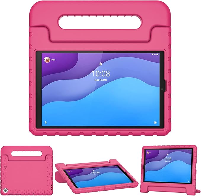 Kids Case for Lenovo Tab M10 HD 2nd Gen 10.1 Inch 2020 Released(TB-X306X/TB-X306F), Kid-Friendly Shockproof Lightweight EVA Handle Stand Cover for Lenovo Tab M10 HD 2nd Gen 10.1", Rosered