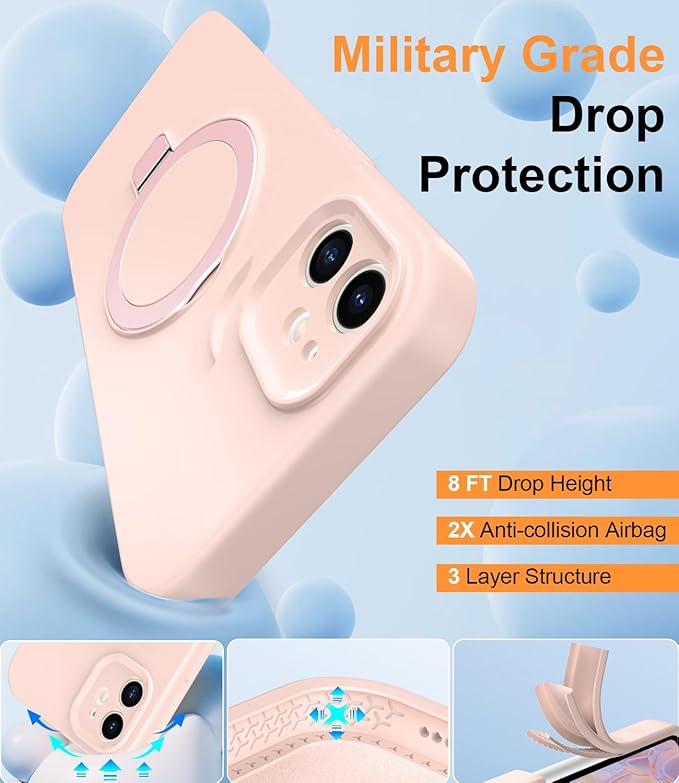 ZHK Liquid Silicone Designed for iPhone 12 Case with Magnet Stand, [Precise Camera Lens Protection][Mil-Grade Drop Shockproof][Soft Anti-Scratch Microfiber Lining] Slim Fit Cover, Pink