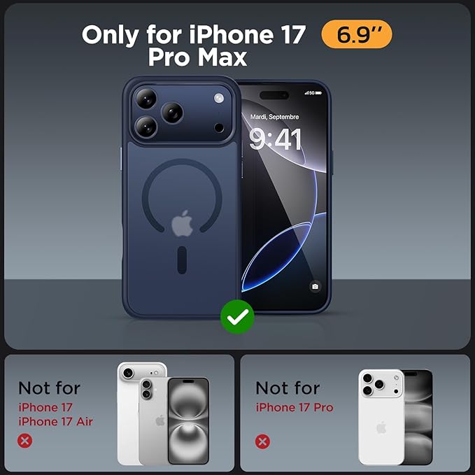 Miracase Magnetic for iPhone 17 Pro Max Case with Screen Protector [Compatible with MagSafe] Slim Thin Phone Case Military-Grade Protected for 17 ProMax Cover Bumper 6.9", Blue