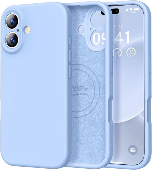 Vooii Magnetic Compatible with iPhone 17 Case (Compatible with Magsafe) (Upgraded Camera Protection) Liquid Silicone Shockproof Full Body Protective Phone Cover for Women Men, Light Blue, 6.3"