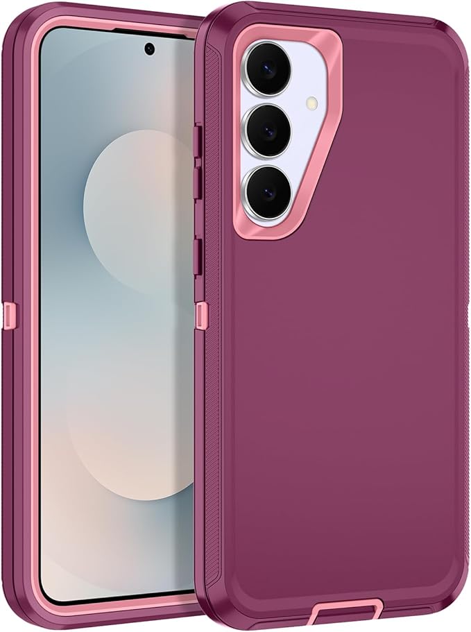 for Samsung Galaxy S25 FE Case Heavy Duty Protective Shockproof Dropproof 3-Layer Full Body Protection [Without Screen Protector] Tough Rugged Case for Galaxy S25 FE,Purple/Pink