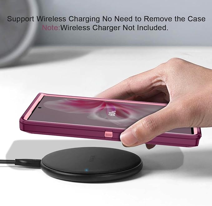 for Samsung Galaxy S24 Ultra Case Heavy Duty Protective Shockproof Dropproof 3-Layer Full Body Protection [Without Screen Protector] Tough Rugged Case for Galaxy S24 Ultra,Purple/Pink