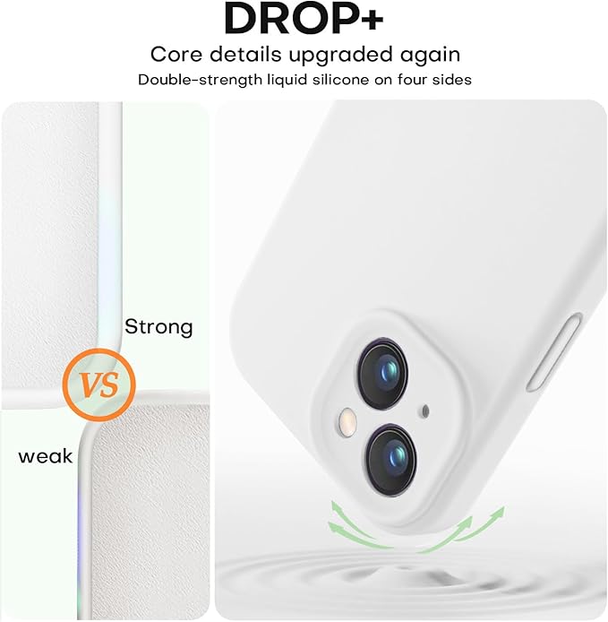 Vooii Compatible with iPhone 15 Case, Upgrade Defender Liquid Silicone, [Enhanced Camera Protection] [Soft Anti-Scratch Microfiber Lining] Shockproof Phone Case for iPhone 15 6.1 inch - White