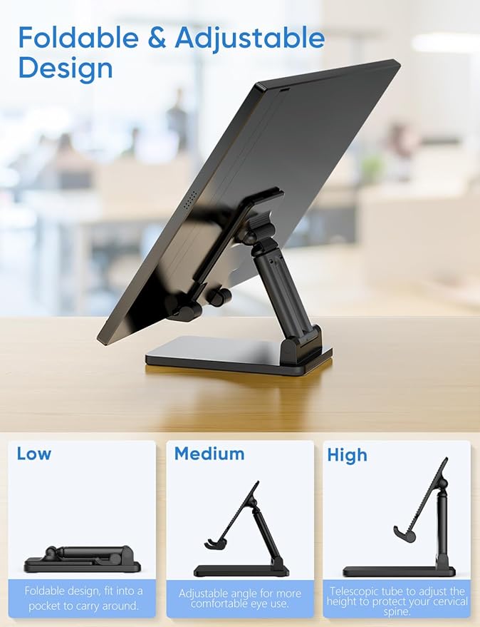 ARZOPA Cell Phone Stand Angle Height Adjustable Phone Holder for Desk, Foldable Phone Stand, Compatible with iPhone, iPad, Surface Pro, Portable Monitor 7" - 15.6"