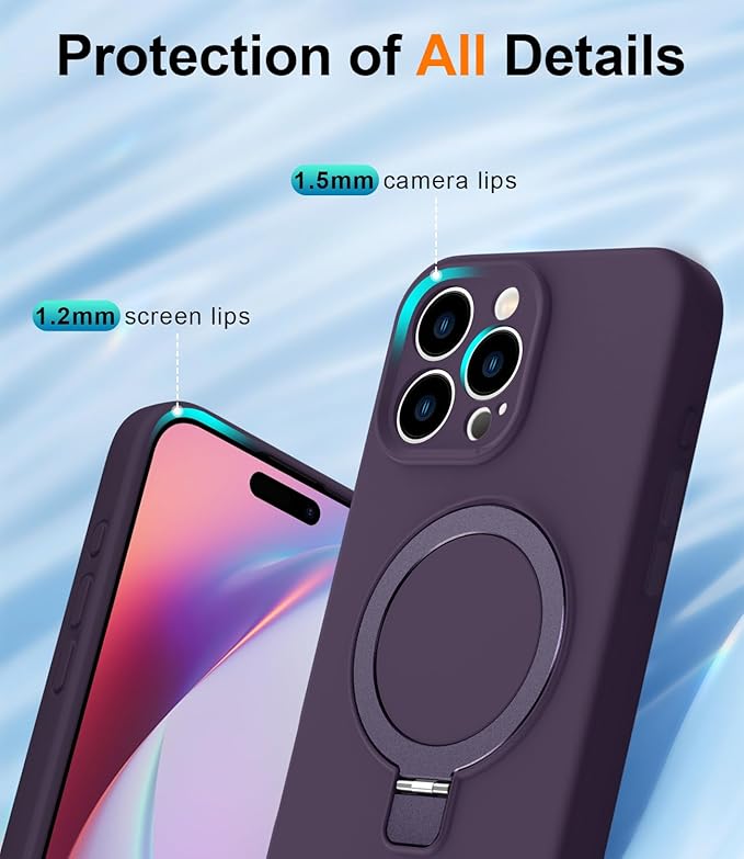 ZHK Liquid Silicone Designed for iPhone 16 pro Case with Magnet Stand, [Precise Camera Lens Protection][Mil-Grade Drop Shockproof][Soft Anti-Scratch Microfiber Lining] Slim Fit Cover, Purple