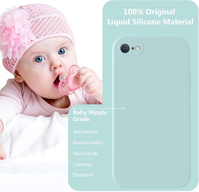 Vooii for iPhone SE Case 2022/3rd/2020,iPhone 8/7 Case, Upgraded Liquid Silicone with [Flat Edges] [Camera Protection] [Soft Anti-Scratch Microfiber Lining] Phone Case for iPhone SE - Mint