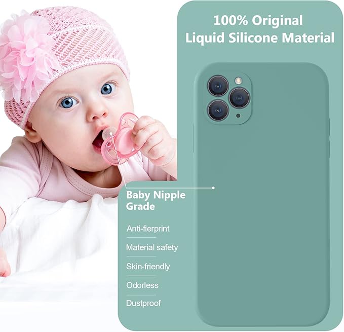 Vooii Compatible with iPhone 11 Pro Case, Upgraded Liquid Silicone with [Flat Edges] [Camera Protection] [Soft Anti-Scratch Microfiber Lining] Phone Case for iPhone 11 Pro 5.8 inch - Pine Green