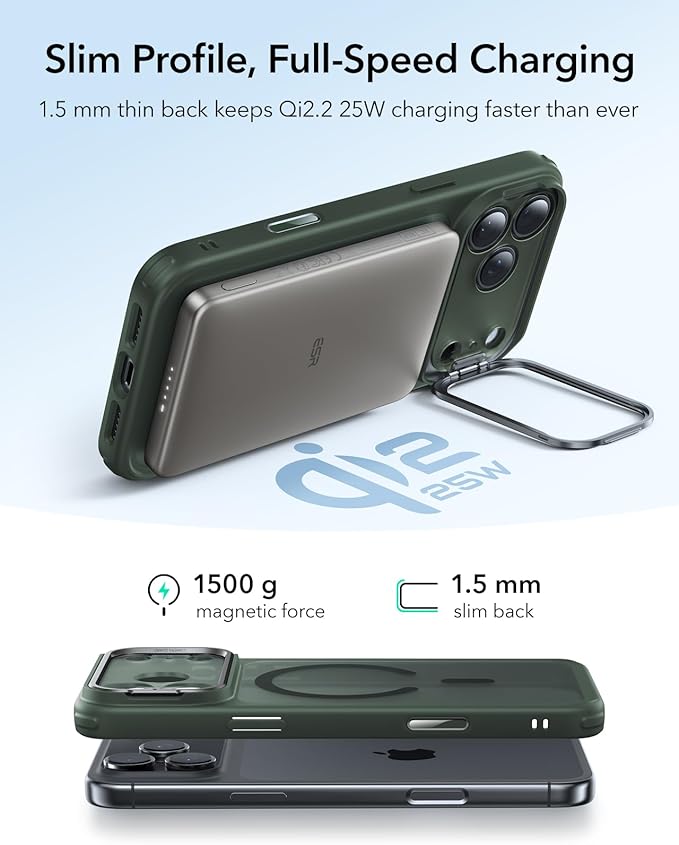 ESR for iPhone 17 Pro Max Case with Stand, Camera Control Cover Compatible with MagSafe, Military-Grade Drop Protection Magnetic Phone Case, Scratch-Resistant Back Cover,Frosted Green