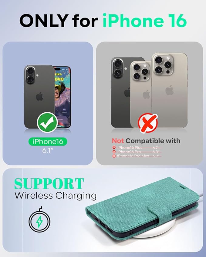 OCASE Compatible with iPhone 16 Wallet Case, PU Leather Flip Folio Case with Card Holders RFID Blocking Kickstand [Shockproof TPU Inner Shell] Phone Cover 6.1 Inch 2024, Denim Green