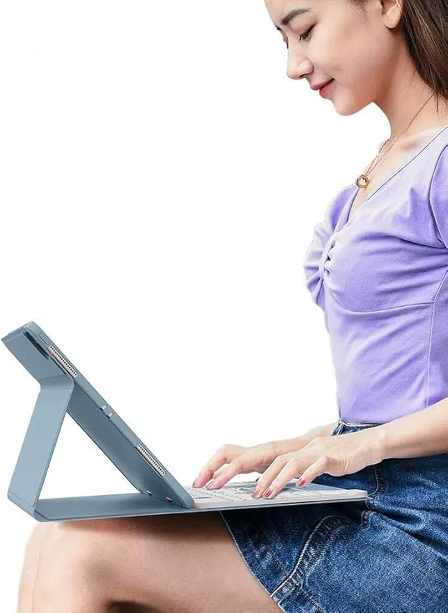 Backlit Keyboard Case for Galaxy Tab S9 FE+ 12.4″/ Tab S10+ / Tab S9+ / Tab S8+/S7+/S7 FE 12.4 inch Case with Mouse and Magnetic Detachable Backlight Color Keyboard,Mist Blue+Black