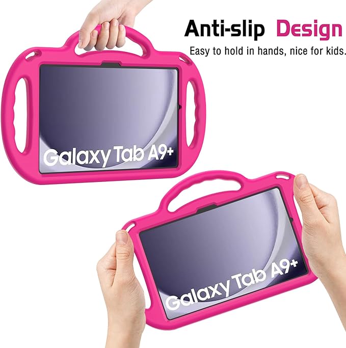 AVAWO Kids Case for Samsung Galaxy Tab A9+/A9 Plus 11 Inch 2023 Case, with Strap, Shockproof Lightweight Handle Stand 2023 Model (SM-X210/X216/X218) with Lanyard, Rose