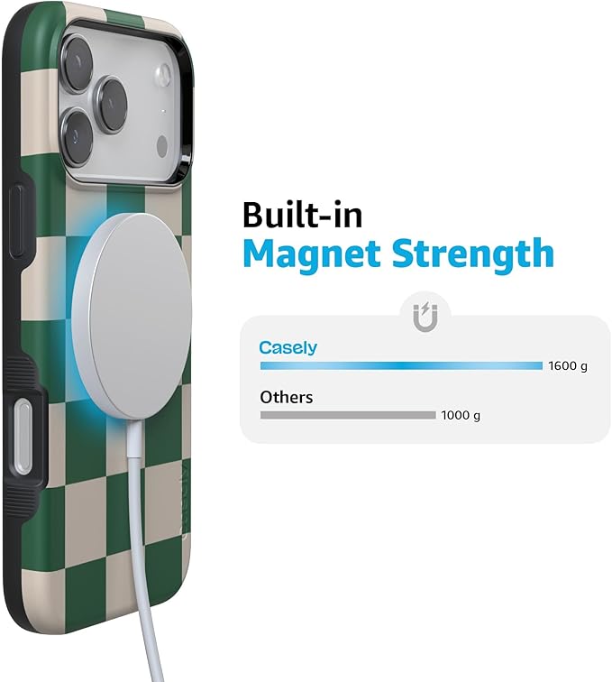 Casely iPhone 17 Pro Case | Fit Check | Green Checkerboard | Compatible with MagSafe | Bold Protective Design