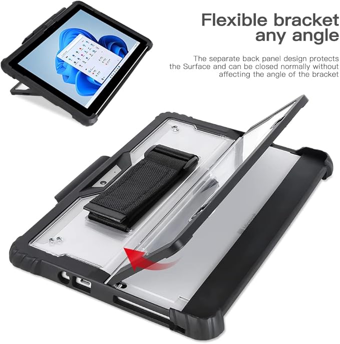 Clear Case for Surface Pro 7+/Pro 7/Pro 6/Pro 5/Pro 4 12.3 inch with Pen Holder, Heavy Duty Shockproof Rugged Case for Surface Pro 7/6/5/4 with Kickstand and Hand/Shoulder Strap